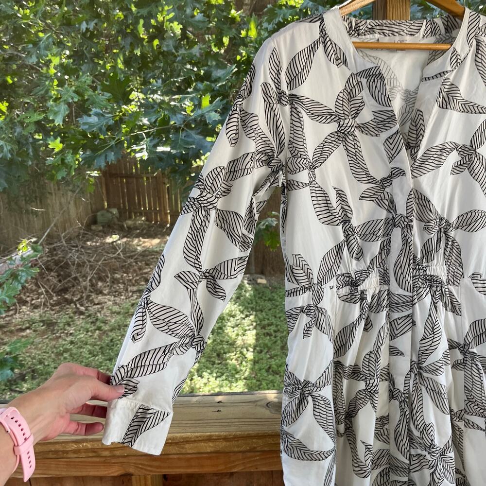 LOFT Women's Long Sleeve White & Black Bow Print Dress Size M - Picture 5 of 12
